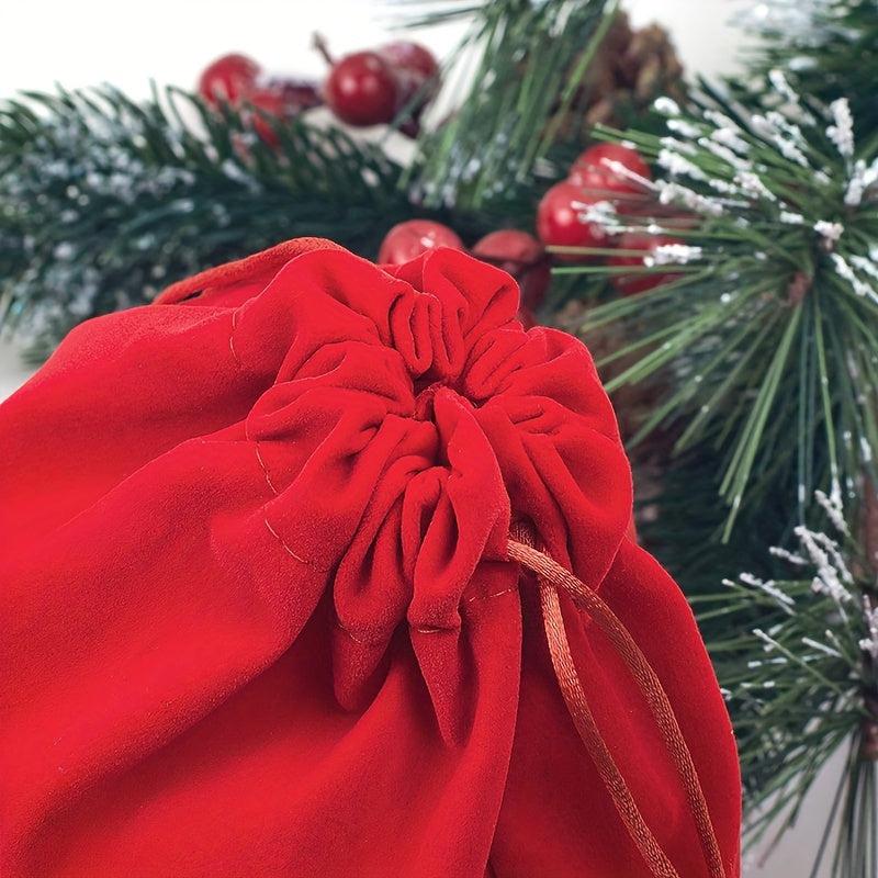 Christmas Gift Bags 2pcs Flannel Small Bags Drawstring Red Random Pattern
