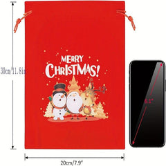Christmas Gift Bags 2pcs Flannel Small Bags Drawstring Red Random Pattern