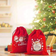 Christmas Gift Bags 2pcs Flannel Small Bags Drawstring Red Random Pattern