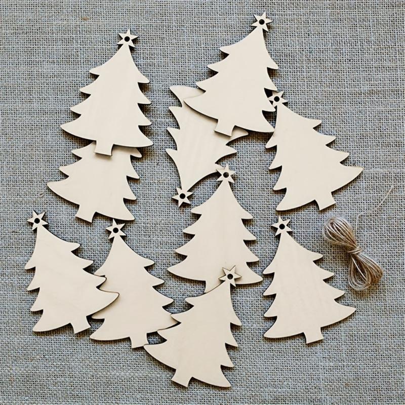 10pcs Wooden Christmas Tree Pendants DIY Crafts Decoration