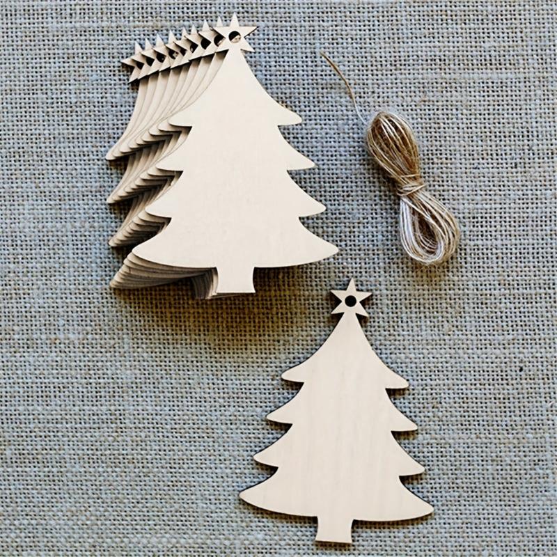 10pcs Wooden Christmas Tree Pendants DIY Crafts Decoration