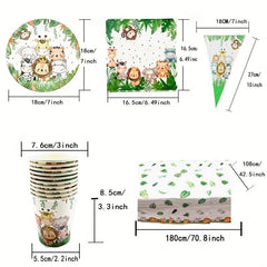 Lion 10 Person Party Set with Flag, Plate, Cup, Straw, Tablecloth