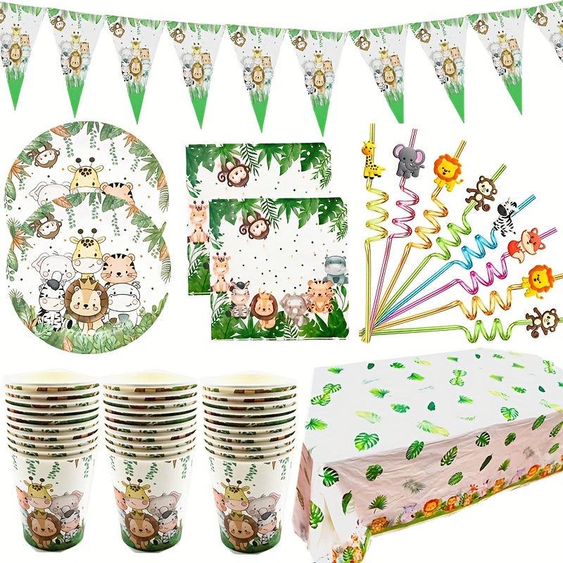 Lion 10 Person Party Set with Flag, Plate, Cup, Straw, Tablecloth