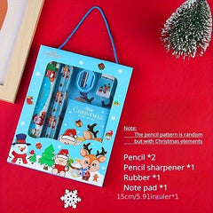 6pcs Christmas Stationery Set w/ Pencils, Sharpener, Eraser, Ruler & Note Paper