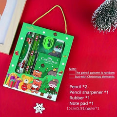 6pcs Christmas Stationery Set w/ Pencils, Sharpener, Eraser, Ruler & Note Paper