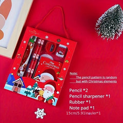 6pcs Christmas Stationery Set w/ Pencils, Sharpener, Eraser, Ruler & Note Paper