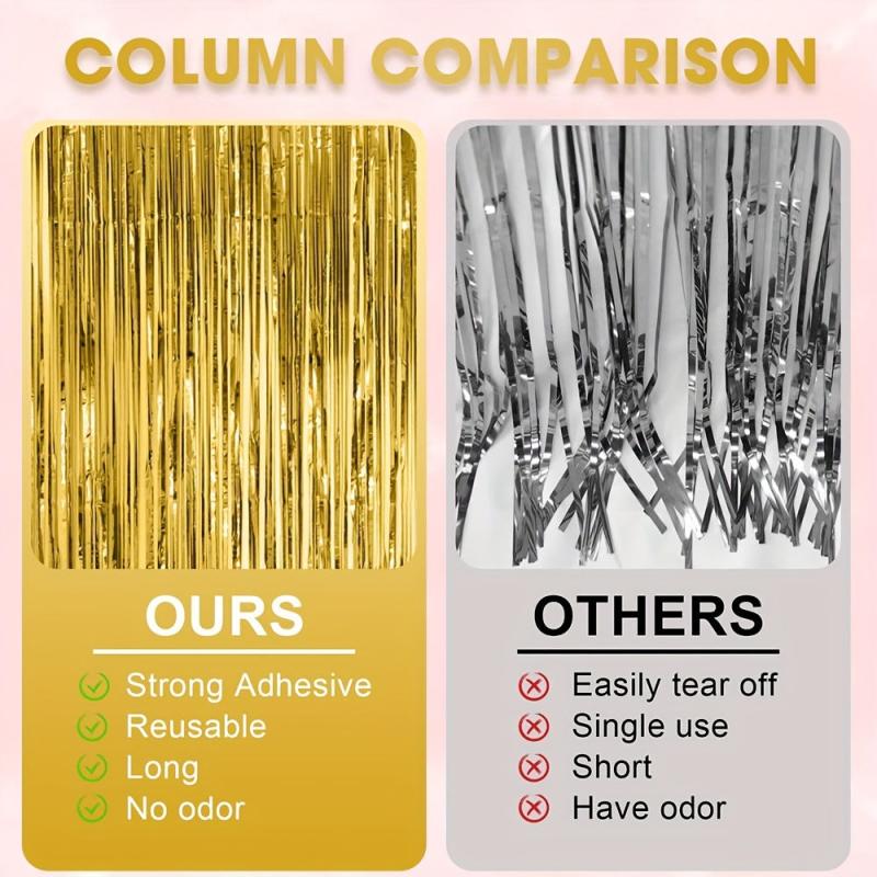 3pcs Golden Foil Tassel Backdrop Curtains for Party Decorations