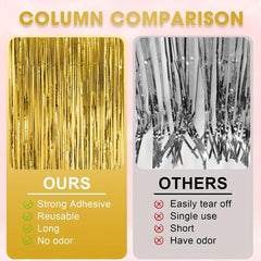3pcs Golden Foil Tassel Backdrop Curtains for Party Decorations