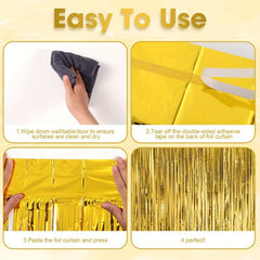 3pcs Golden Foil Tassel Backdrop Curtains for Party Decorations