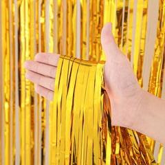 3pcs Golden Foil Tassel Backdrop Curtains for Party Decorations