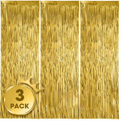3pcs Golden Foil Tassel Backdrop Curtains for Party Decorations