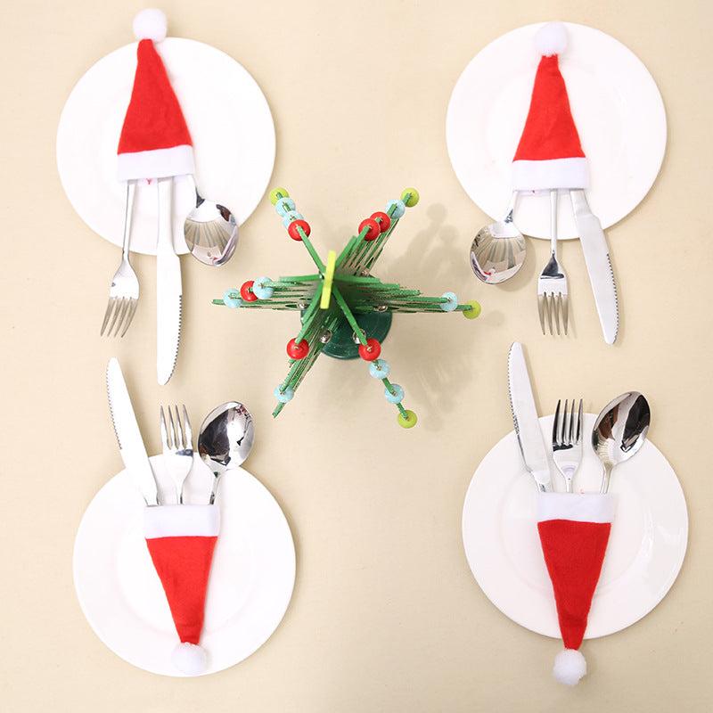 10pcs Pack Christmas Hat Cutlery Set Mini Christmas Decorations Non woven Hat