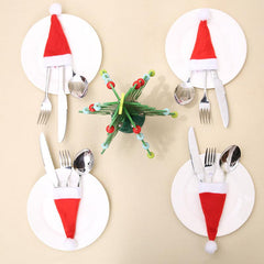 10pcs Pack Christmas Hat Cutlery Set Mini Christmas Decorations Non woven Hat
