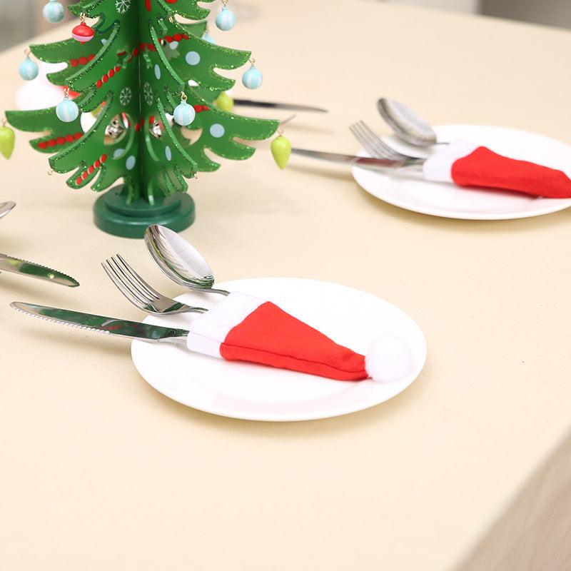 10pcs Pack Christmas Hat Cutlery Set Mini Christmas Decorations Non woven Hat