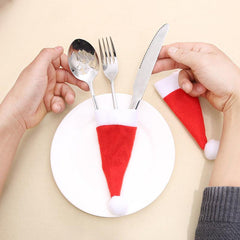 10pcs Pack Christmas Hat Cutlery Set Mini Christmas Decorations Non woven Hat