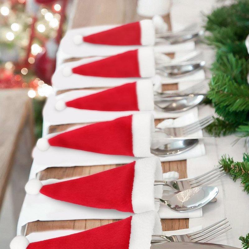 10pcs Pack Christmas Hat Cutlery Set Mini Christmas Decorations Non woven Hat