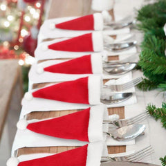 10pcs Pack Christmas Hat Cutlery Set Mini Christmas Decorations Non woven Hat