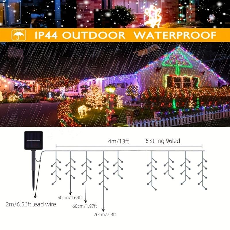 Solar Icicle Light Outdoor 4M 13FT 96 LEDs 8 Modes Christmas Light Waterproof