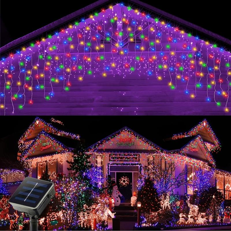 Solar Icicle Light Outdoor 4M 13FT 96 LEDs 8 Modes Christmas Light Waterproof