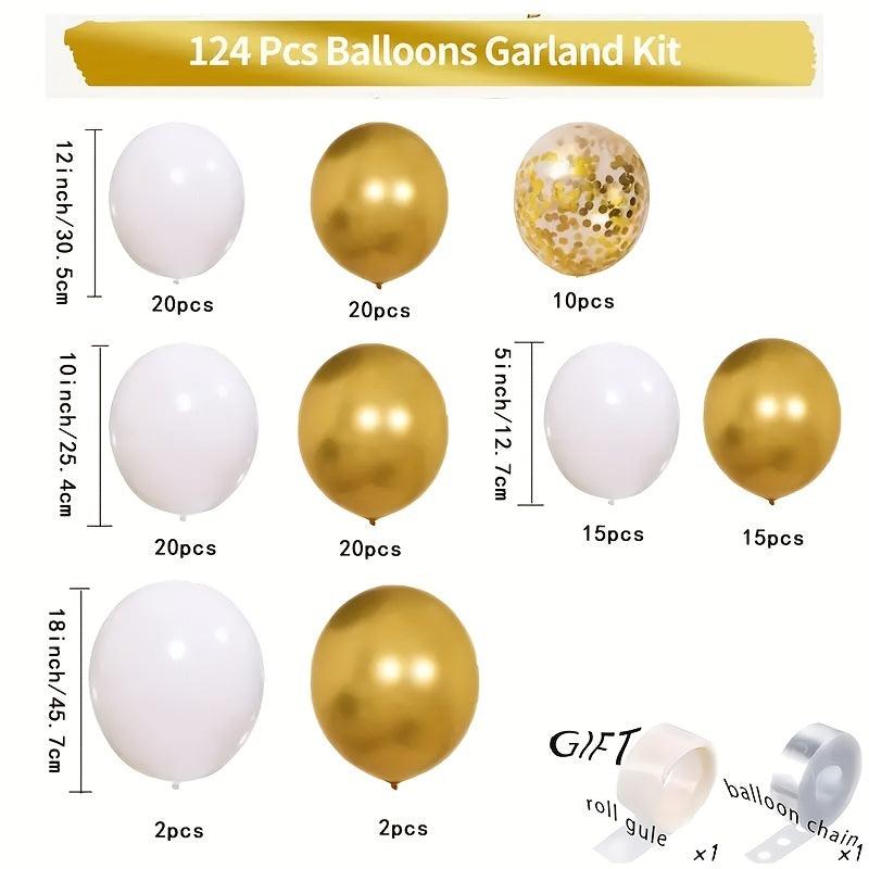 124pcs Golden Balloon Arch Set Wedding Birthday Party Decoration