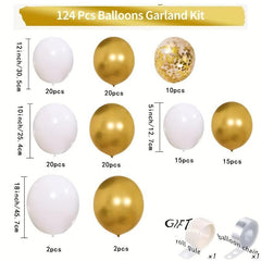 124pcs Golden Balloon Arch Set Wedding Birthday Party Decoration