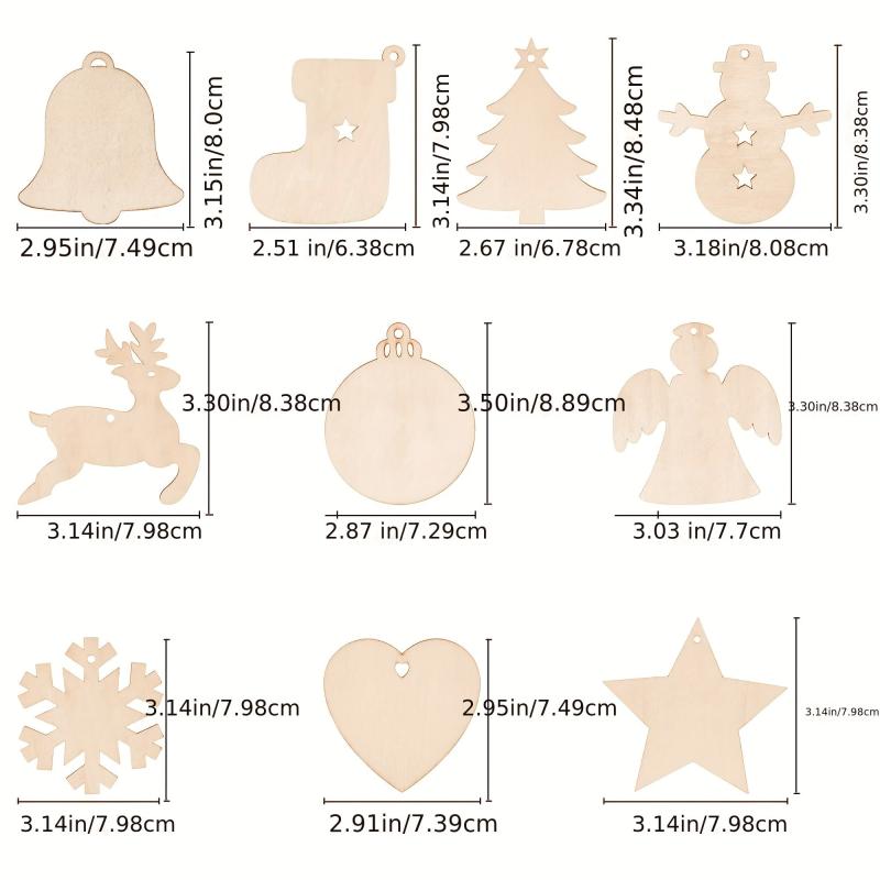 100pcs DIY Wooden Christmas Ornaments for Crafts Centerpieces Decorations