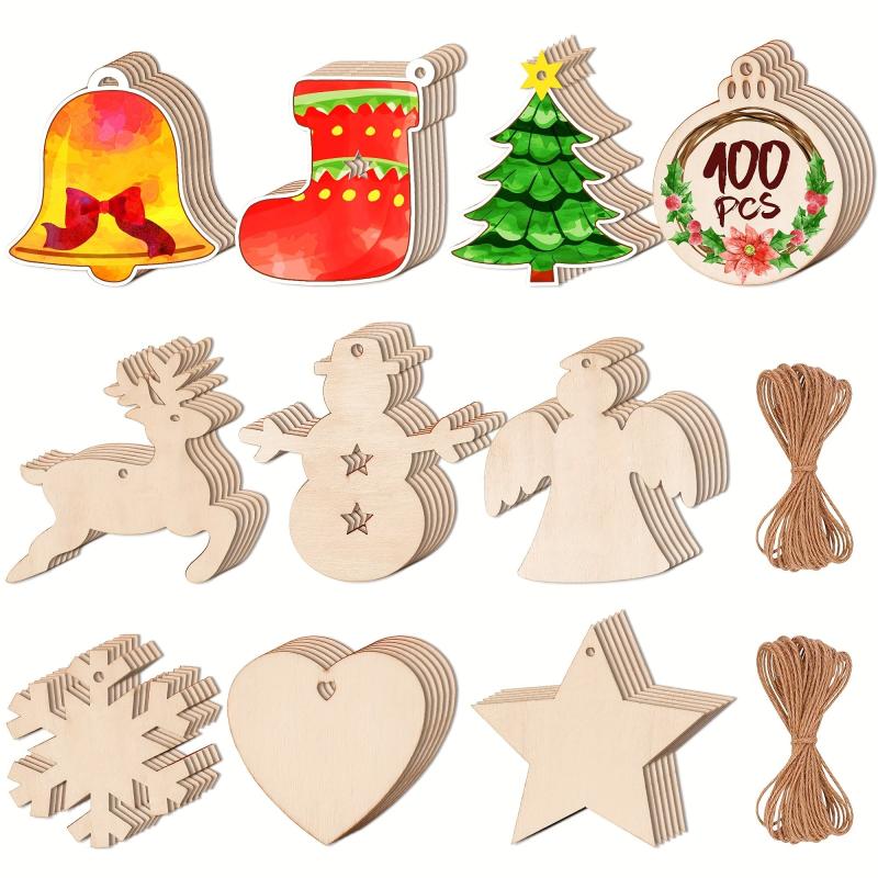 100pcs DIY Wooden Christmas Ornaments for Crafts Centerpieces Decorations