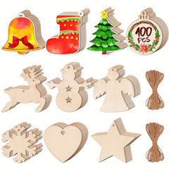 100pcs DIY Wooden Christmas Ornaments for Crafts Centerpieces Decorations