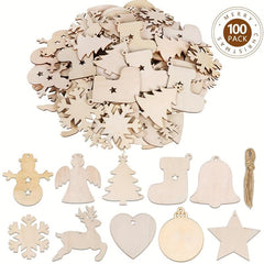 100pcs DIY Wooden Christmas Ornaments for Crafts Centerpieces Decorations