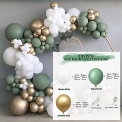 137pcs Avocado Green Latex Balloon Set Retro Bean Paste Green Balloon Chain Set