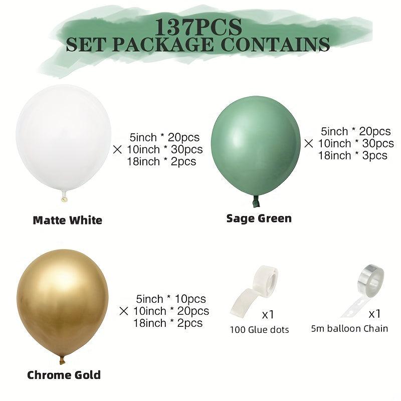 137pcs Avocado Green Latex Balloon Set Retro Bean Paste Green Balloon Chain Set