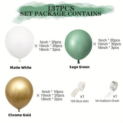 137pcs Avocado Green Latex Balloon Set Retro Bean Paste Green Balloon Chain Set