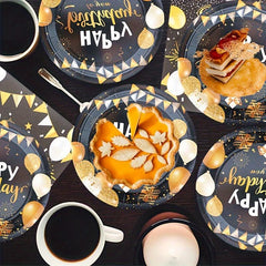 Golden Birthday Party Plates And Napkins Set