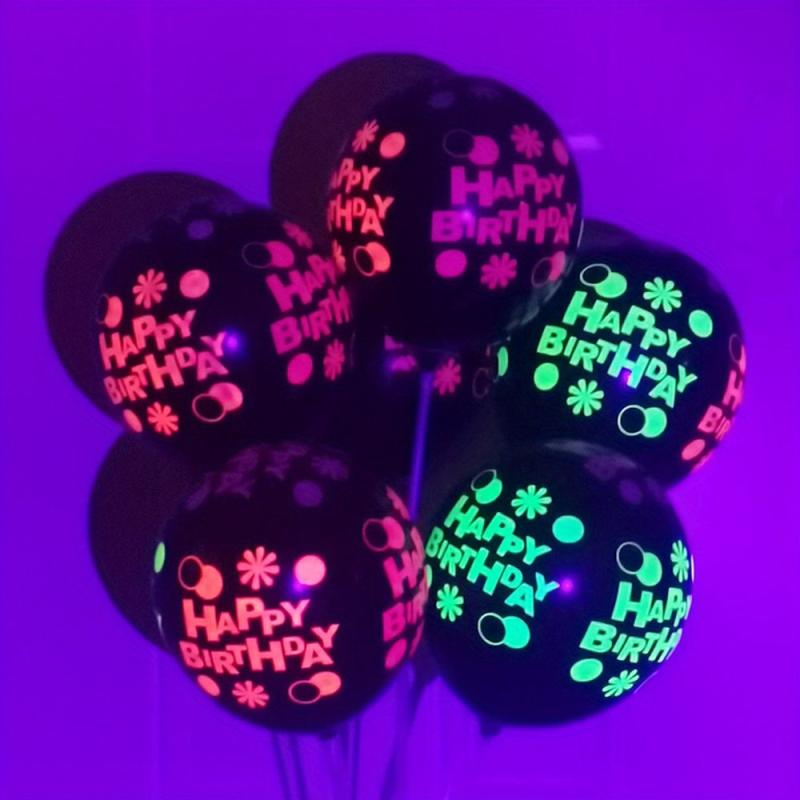 50pcs Neon Glowing Balloons Happy Birthday Print Fluorescent Latex Ballons