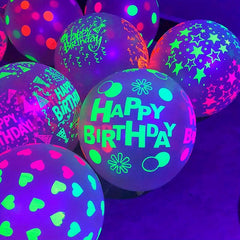 50pcs Neon Glowing Balloons Happy Birthday Print Fluorescent Latex Ballons