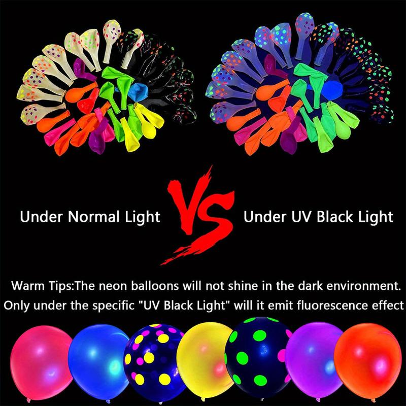 50pcs Neon Glowing Balloons Happy Birthday Print Fluorescent Latex Ballons