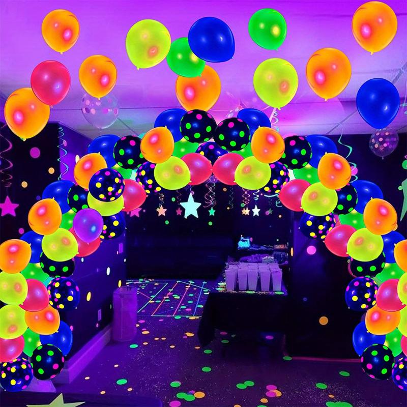 50pcs Neon Glowing Balloons Happy Birthday Print Fluorescent Latex Ballons