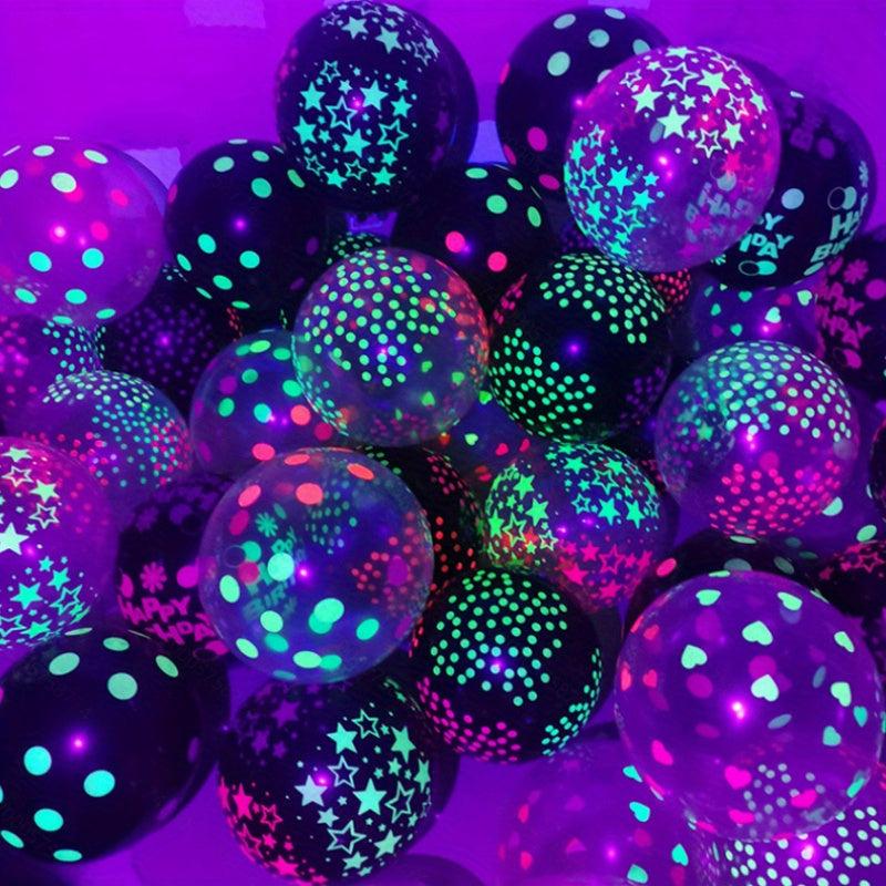 50pcs Neon Glowing Balloons Happy Birthday Print Fluorescent Latex Ballons