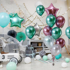 70 Metallic Green Balloons with Ribbon for Parties and Celebrations