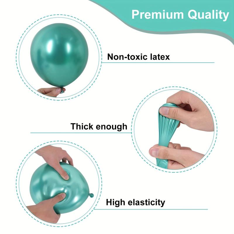 70 Metallic Green Balloons with Ribbon for Parties and Celebrations