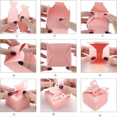 100pcs Pink Butterfly Gift Boxes Set Wedding Birthday 6x6x5cm