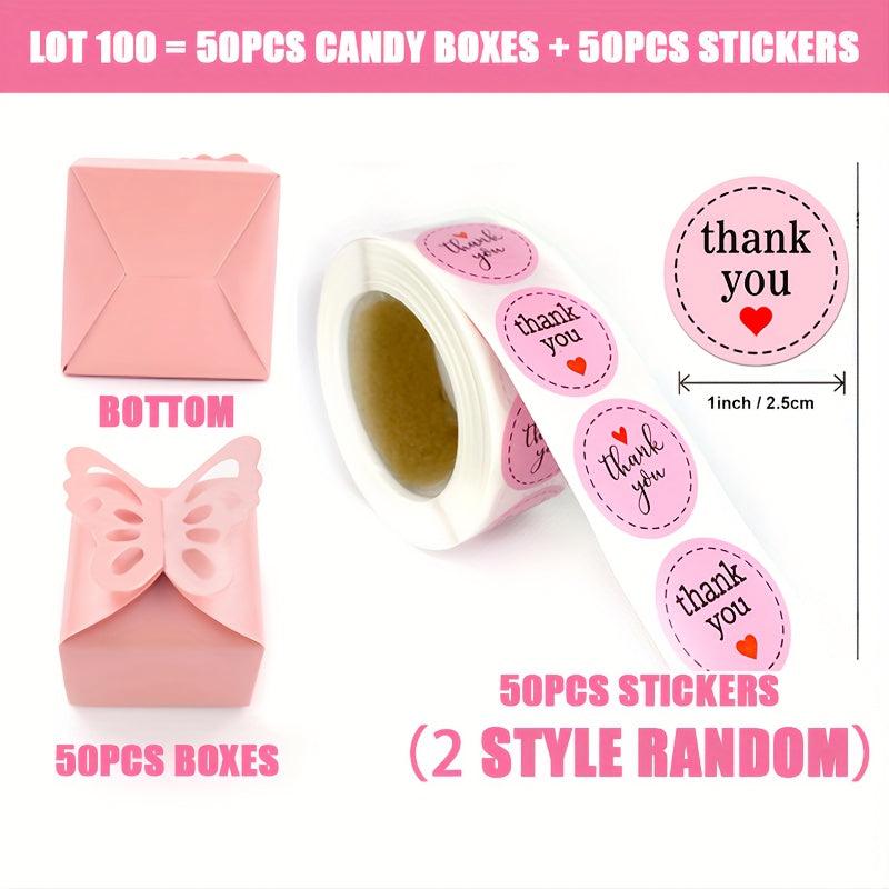 100pcs Pink Butterfly Gift Boxes Set Wedding Birthday 6x6x5cm