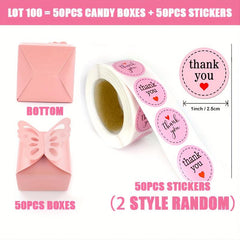 100pcs Pink Butterfly Gift Boxes Set Wedding Birthday 6x6x5cm