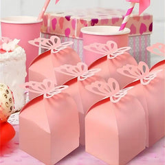 100pcs Pink Butterfly Gift Boxes Set Wedding Birthday 6x6x5cm
