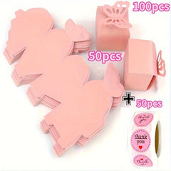 100pcs Pink Butterfly Gift Boxes Set Wedding Birthday 6x6x5cm