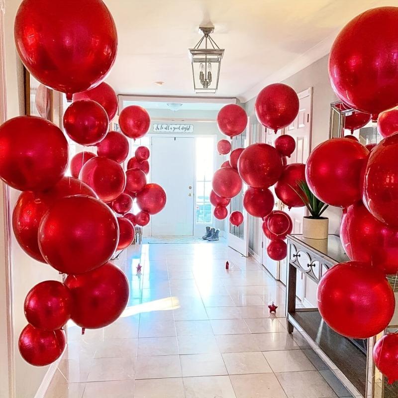 6pcs Red Aluminum Foil Balloon Round Polyester Film Balloon