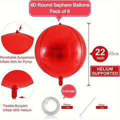 6pcs Red Aluminum Foil Balloon Round Polyester Film Balloon