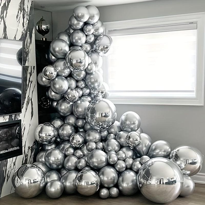 97 Piece Silver 4D Foil Balloon Garland Arch Set for Events
