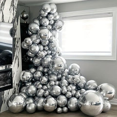97 Piece Silver 4D Foil Balloon Garland Arch Set for Events