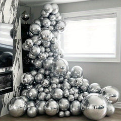 97 Piece Silver 4D Foil Balloon Garland Arch Set for Events